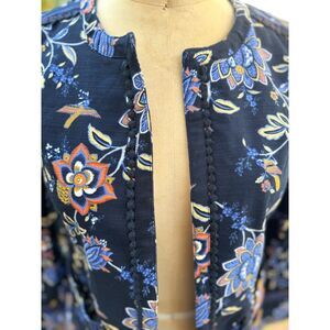 NWT LOFT Evening Garden Royal Navy Floral Cotton Long Sleeve Blazer Jacket SZ 0